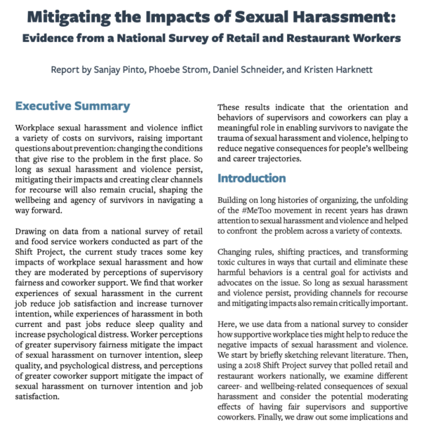 Mitigating the Impacts of Sexual Harassment: Evidence from a National Survey of Retail and Restaurant Workers